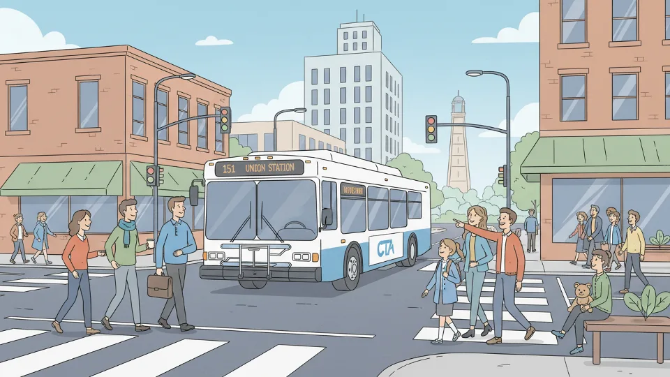 Chicago Transit Authority bus navigating city intersection during daytime service
