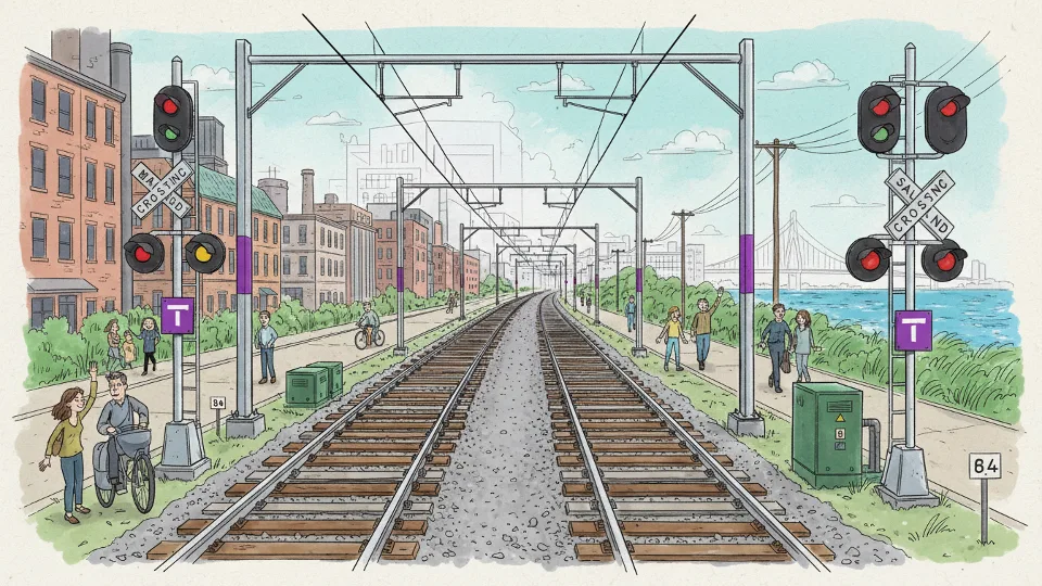 MBTA commuter rail tracks along North Shore corridor with signal equipment visible
