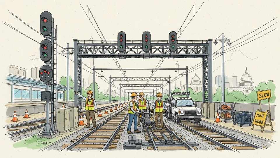 Railway signal equipment and track infrastructure during maintenance work