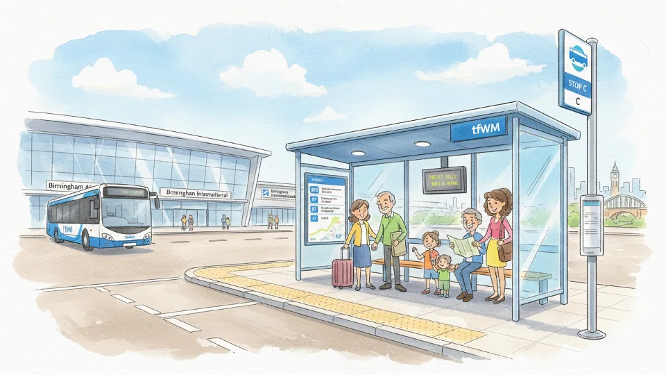 Birmingham Airport Train Station bus stop with route information signage and shelter