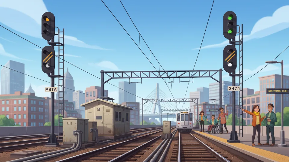 Railway signal equipment along commuter rail tracks