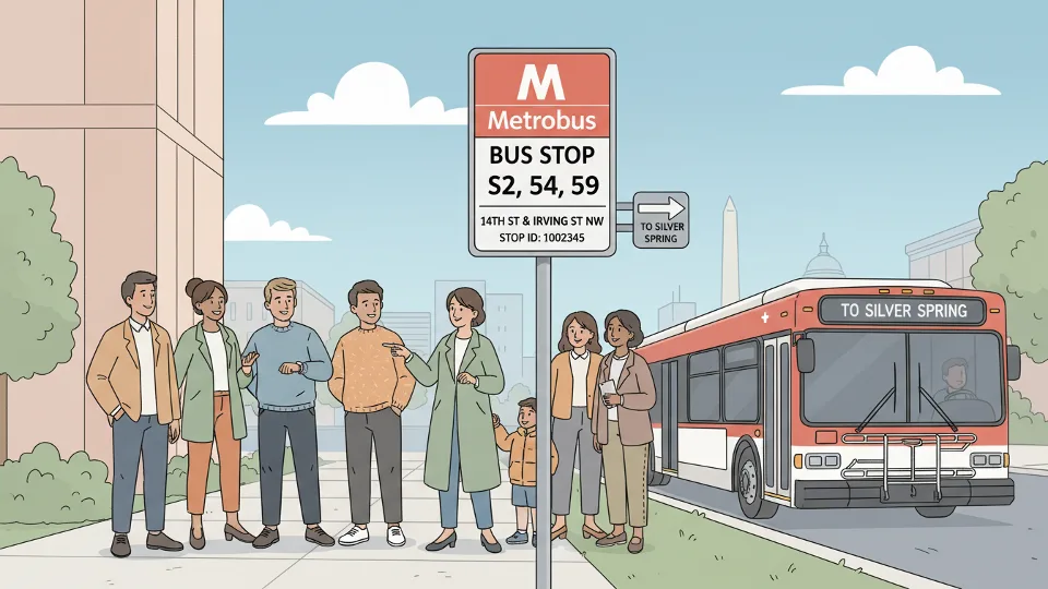 WMATA bus stop sign showing route number and stop ID information