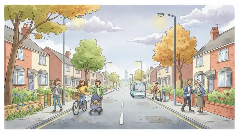 Stonehouse Lane street view showing typical road infrastructure in Weoley Castle area near Barnes Hill. Alt text: Stonehouse Lane Weoley Castle Birmingham road closure area. Composition: Street-level view showing roadway and surrounding residential area where highway repairs will take place.