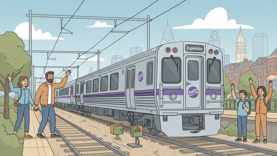 SEPTA Regional Rail Doylestown Line train in motion on tracks