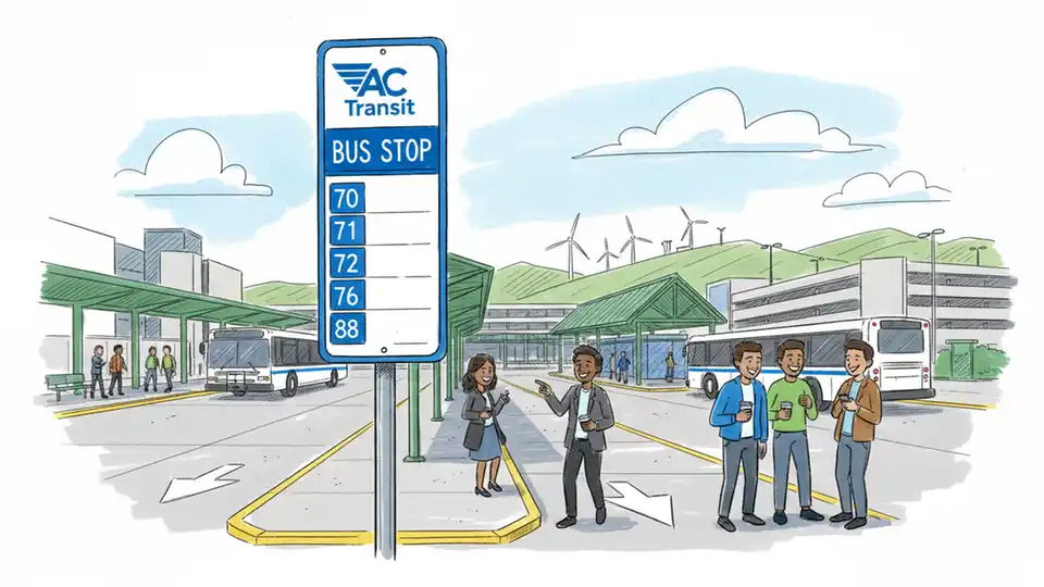 AC Transit bus stop sign showing multiple route numbers at Richmond BART station