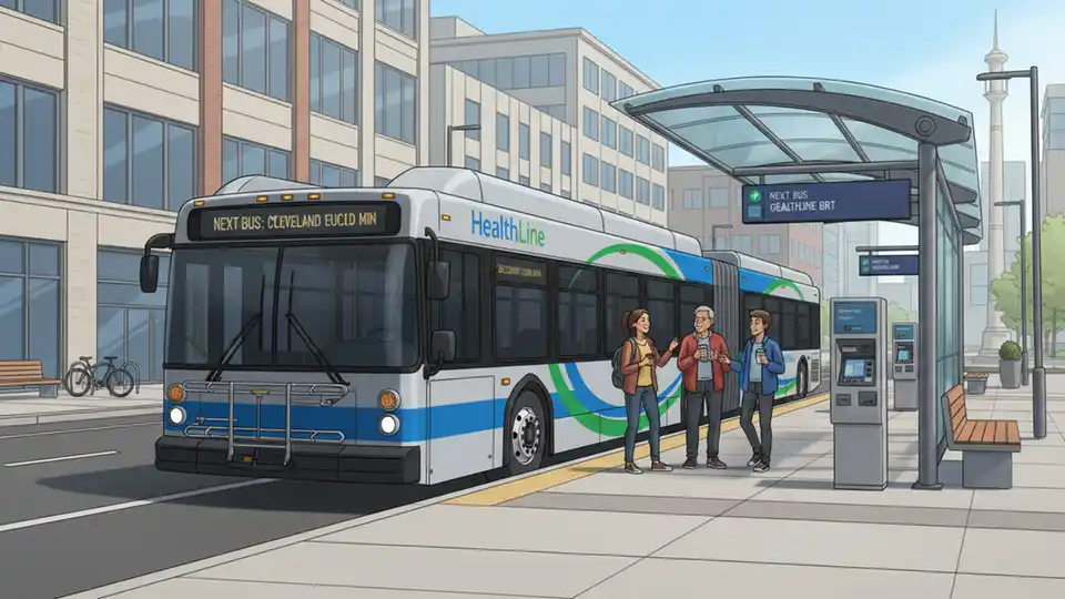Cleveland RTA HealthLine bus rapid transit vehicle at station platform
