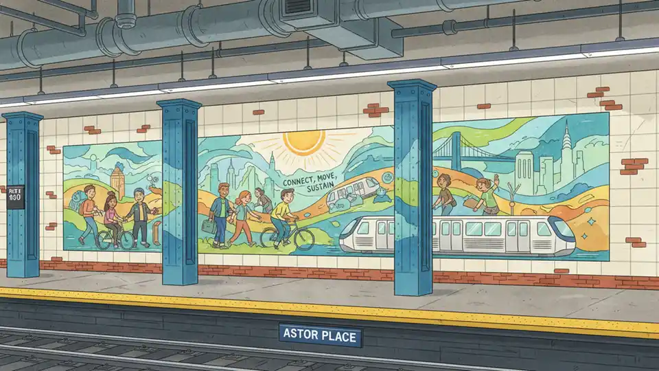 Public art installation at New York City transit station interior
