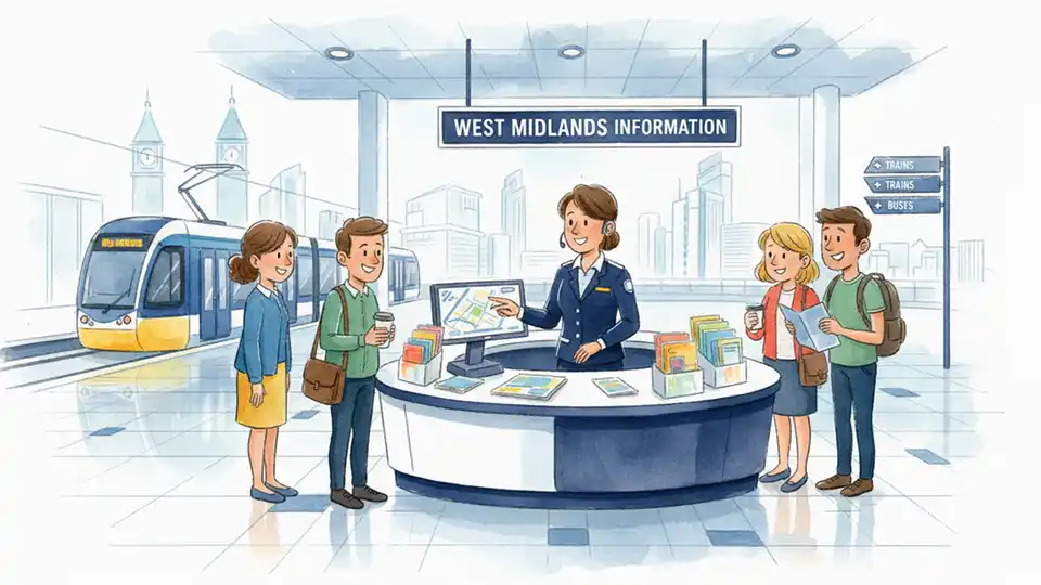 Metro customer service representative assisting transit riders at information desk