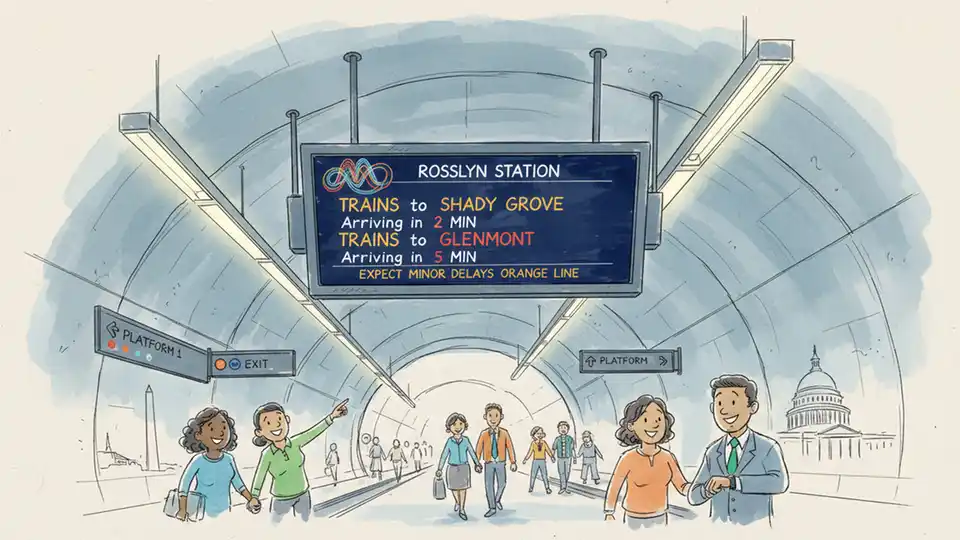 Metro customer service information display at transit station