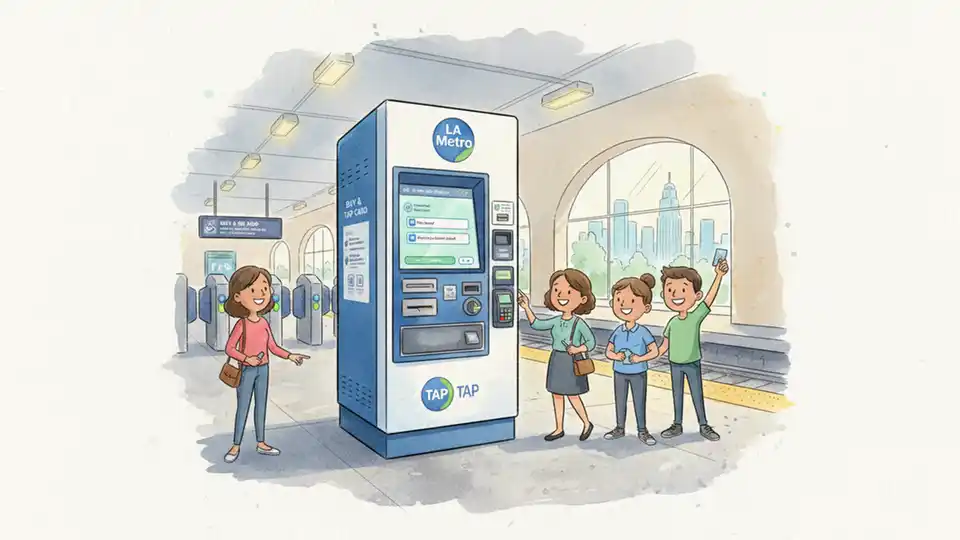 LA Metro TAP card vending machine at station, showing alternative method for riders to reload cards during system disruption