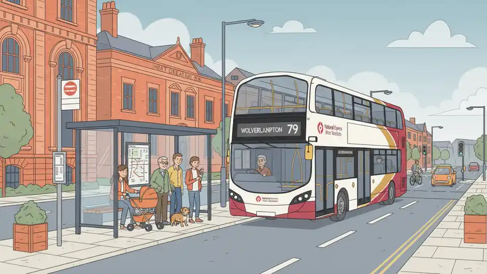 National Express West Midlands bus route 79 at bus stop in Wolverhampton