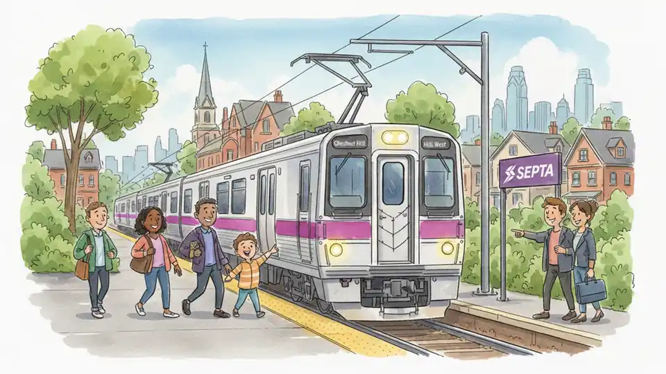 Chestnut Hill West Line regional rail train approaching station