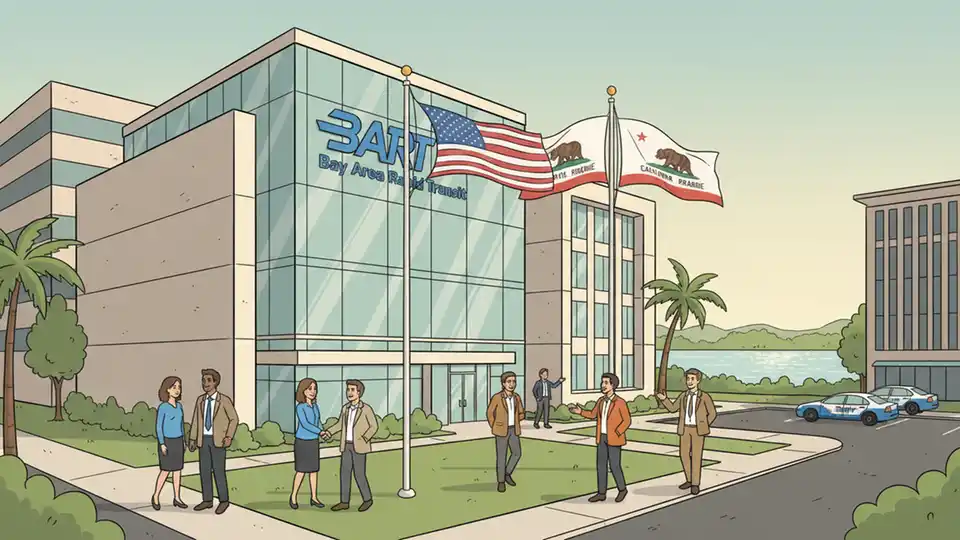 BART headquarters building exterior with agency signage, representing transit governance and administrative oversight