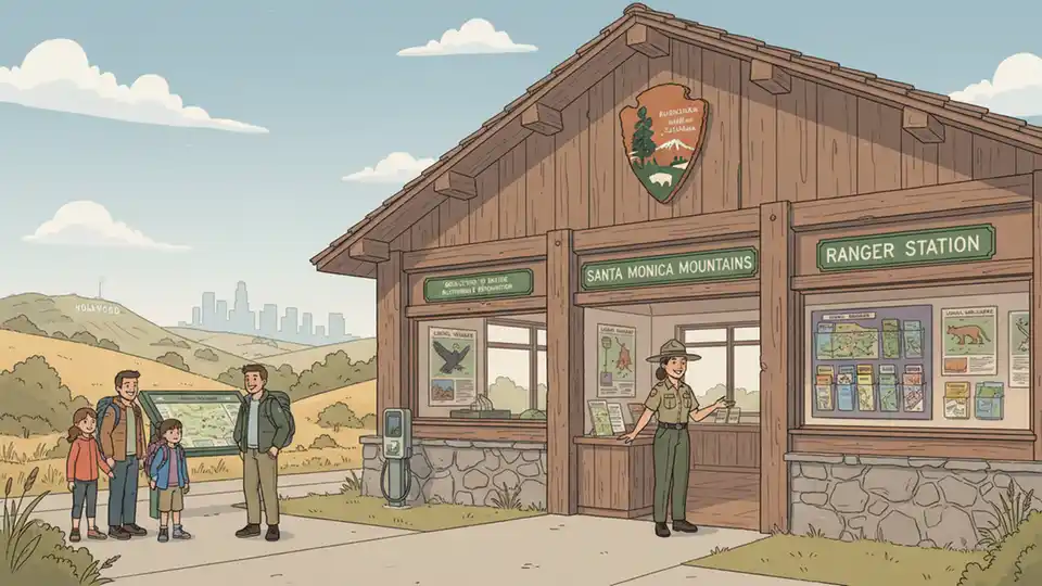 National Park Service ranger station with information desk and visitor materials