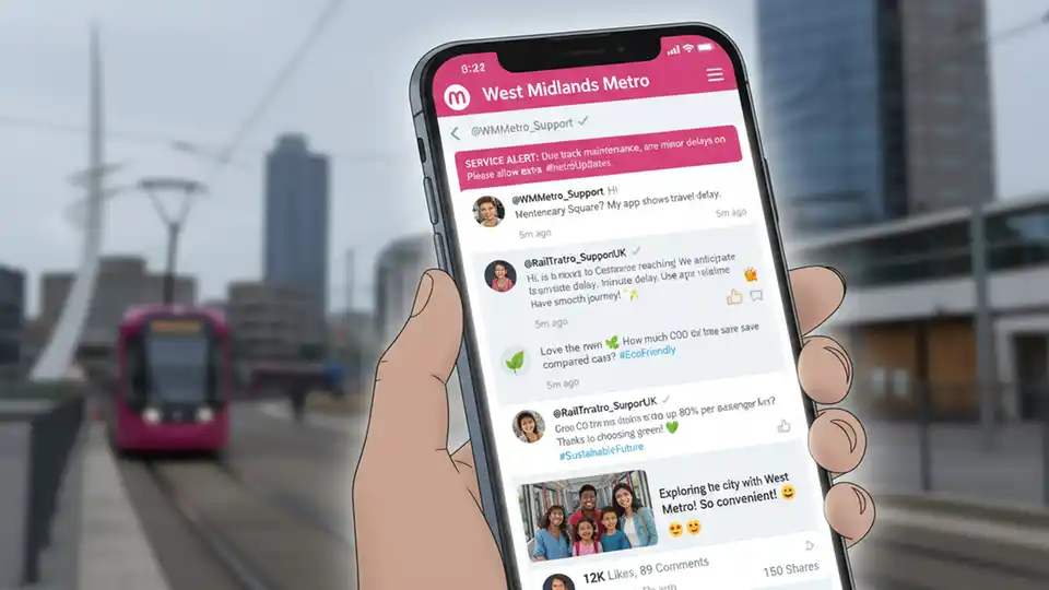 Metro transit system social media feed displayed on smartphone screen showing customer service messages and rider interactions with transit agency representatives