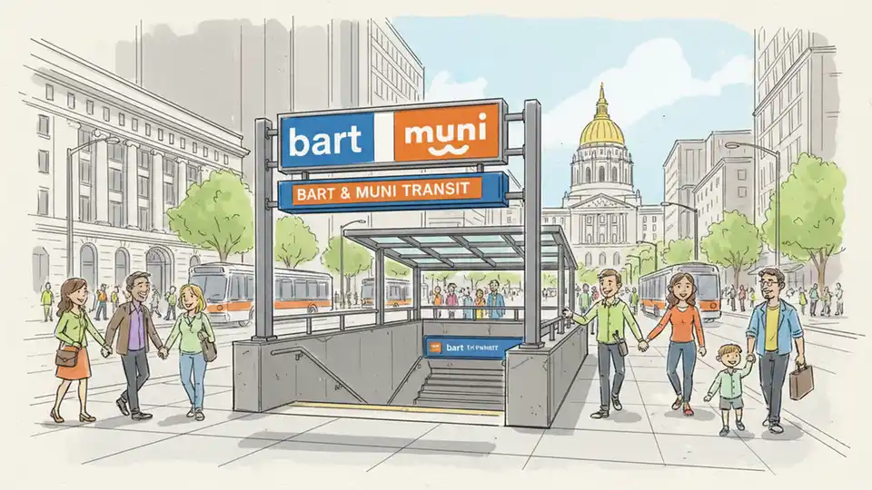 Civic Center station entrance in San Francisco with Muni and BART signage visible