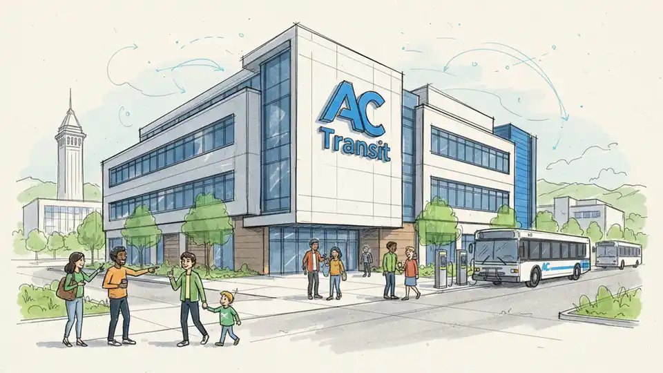AC Transit executive office building exterior with agency logo and signage visible