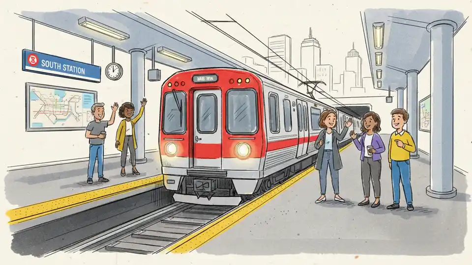 Red Line train departing station with normal service operations
