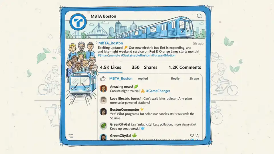 Social media engagement on transit authority account showing community interaction and comments
