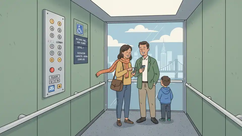 Elevator control panel and accessibility signage inside transit station elevator