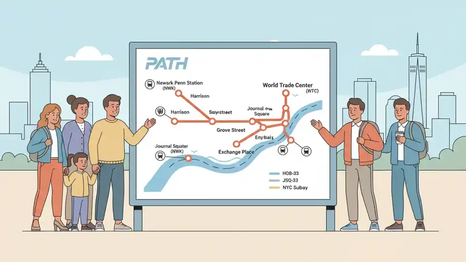 PATH system map showing NWK-WTC route between Newark and World Trade Center