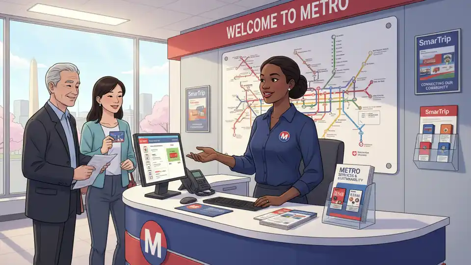 Metro customer service representative responding to rider feedback at transit agency office