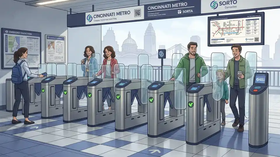 Fare gate and payment system at Cincinnati transit station