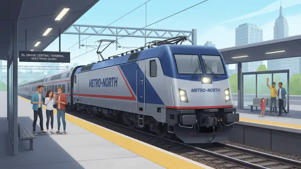 Siemens Charger dual-mode locomotive in Metro-North livery at station platform
