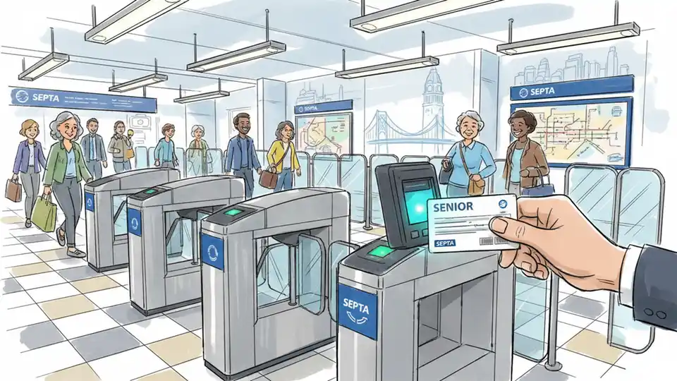 Senior Transit ID card being scanned at Pennsylvania transit fare gate