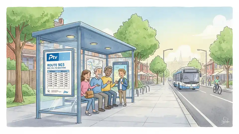 Bus route timetable showing 40-minute frequency intervals at Melbourne suburban bus shelter