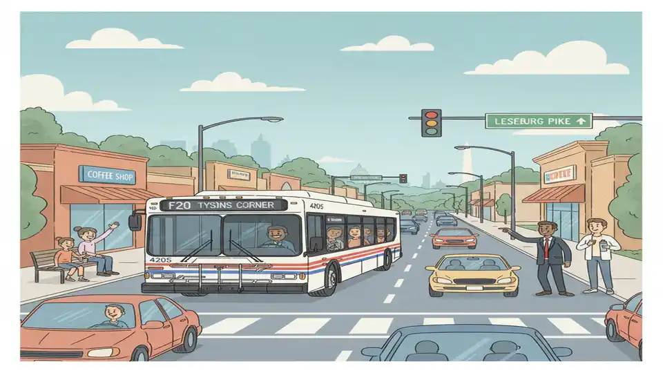 WMATA F20 bus traveling on Leesburg Pike with route signage visible