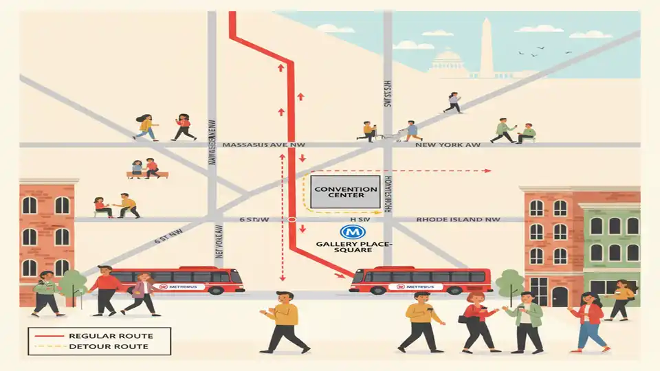 Washington DC Metro bus route map showing 7th Street NW corridor with detour streets
