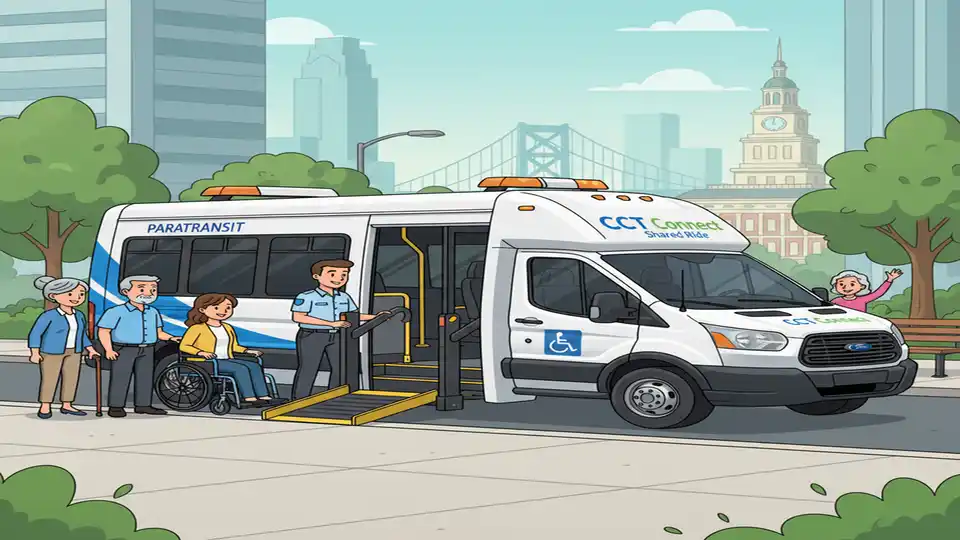 Pennsylvania paratransit vehicle designed for wheelchair accessibility, showing specialized transit service for seniors and people with disabilities