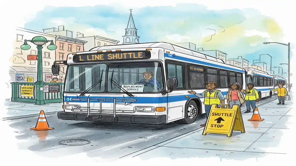MTA shuttle bus providing replacement service during subway maintenance weekend