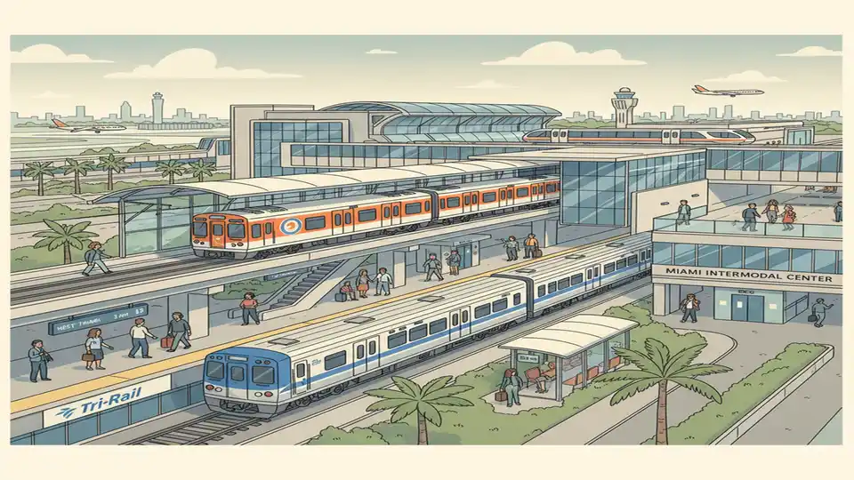 Miami Intermodal Center transit hub with Metrorail and Tri-Rail platforms