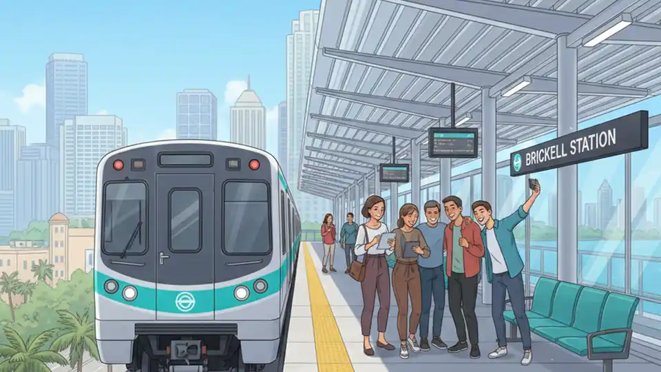 Miami-Dade Transit Metrorail train at downtown station platform
