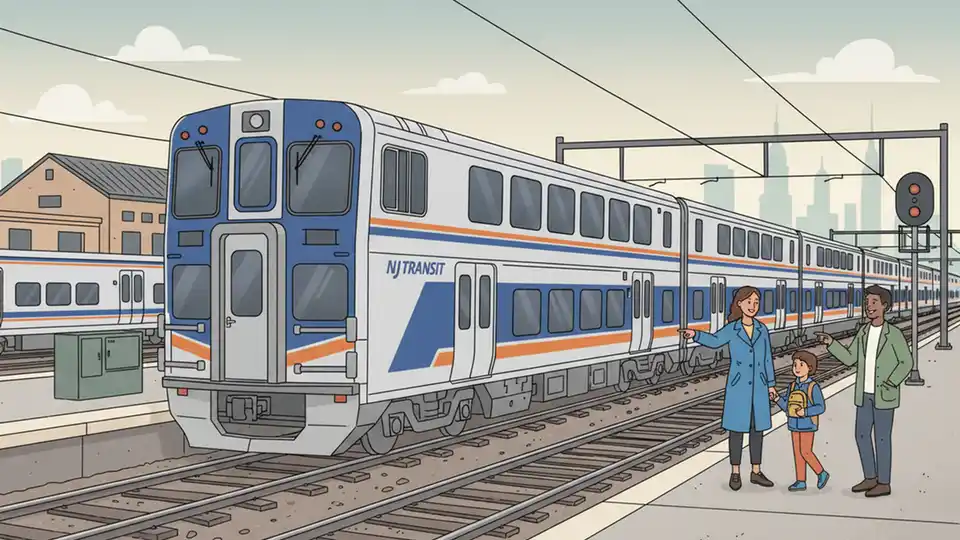 New NJ TRANSIT Multilevel III rail car at Meadows Maintenance Complex in Kearny, New Jersey, showing modern exterior design and multilevel configuration