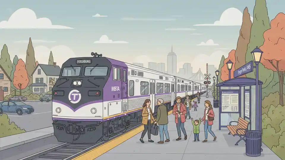 MBTA commuter rail train at suburban station platform