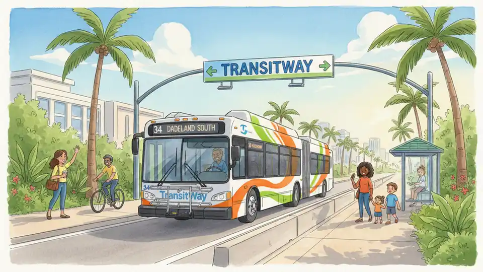 Miami-Dade Transit bus on South Florida Busway with TransitWay branding