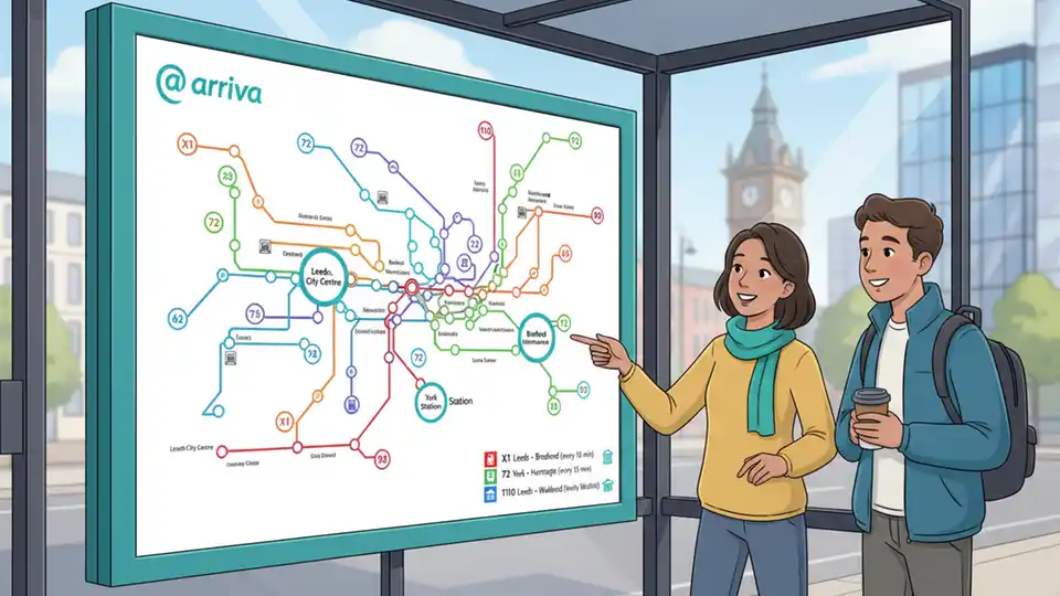 Arriva bus route map display showing service network
