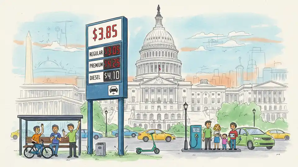 U.S. Capitol building with gas station price sign in foreground