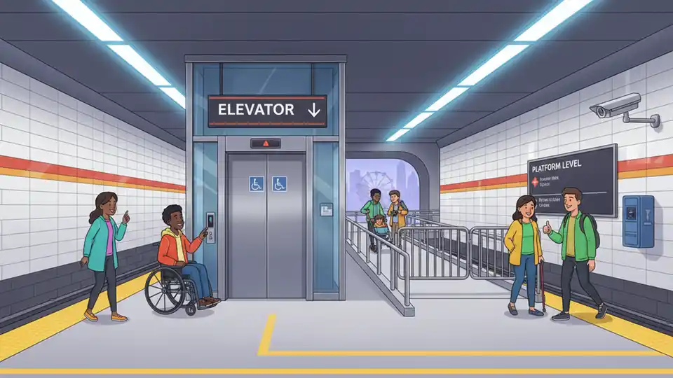 Elevator and accessible infrastructure at underground subway station platform