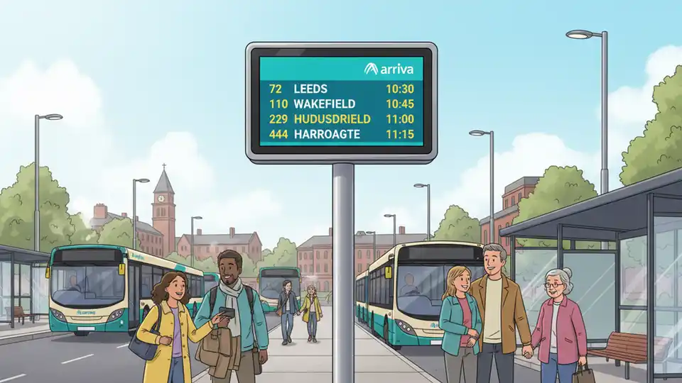 Arriva bus route display board showing multiple route numbers at transit station