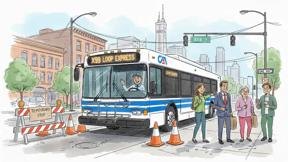 Chicago Transit Authority bus at temporary terminus with route information display visible