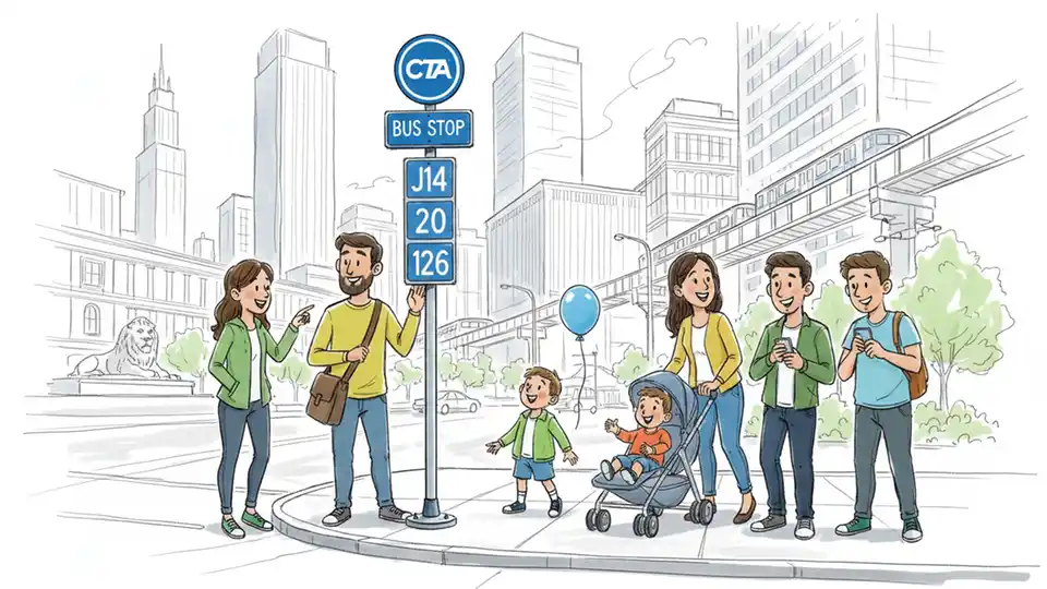 Chicago Transit Authority bus stop sign with route number display in downtown area