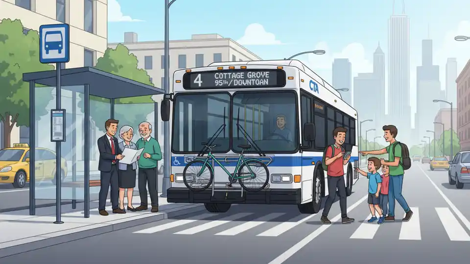 CTA Route 4 bus at stop with route number clearly visible on front display