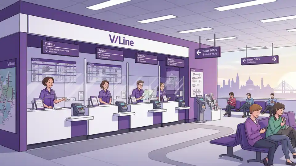V/Line ticket counter at staffed station where passengers can request refunds