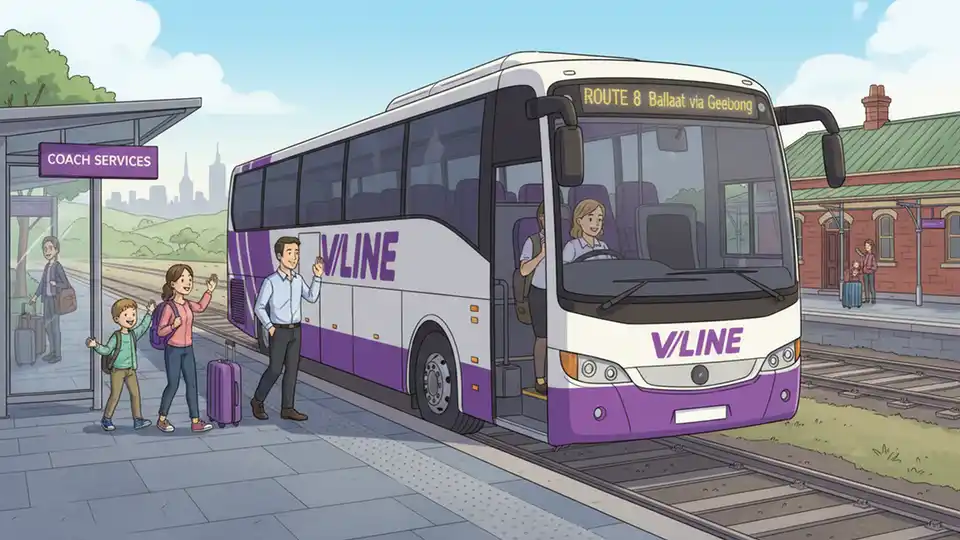 V/Line coach bus at regional station stop