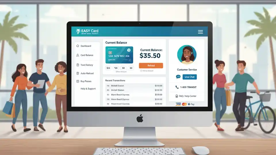 Computer screen showing transit payment card account management interface with customer service options
