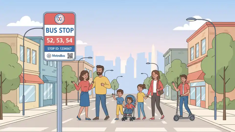 WMATA bus stop sign on New Hampshire Avenue with route number and stop ID information visible